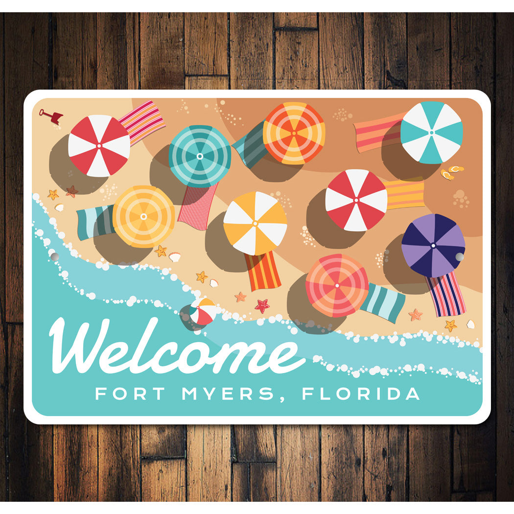 Welcome Fort Myers Florida Beach Umbrella Sign