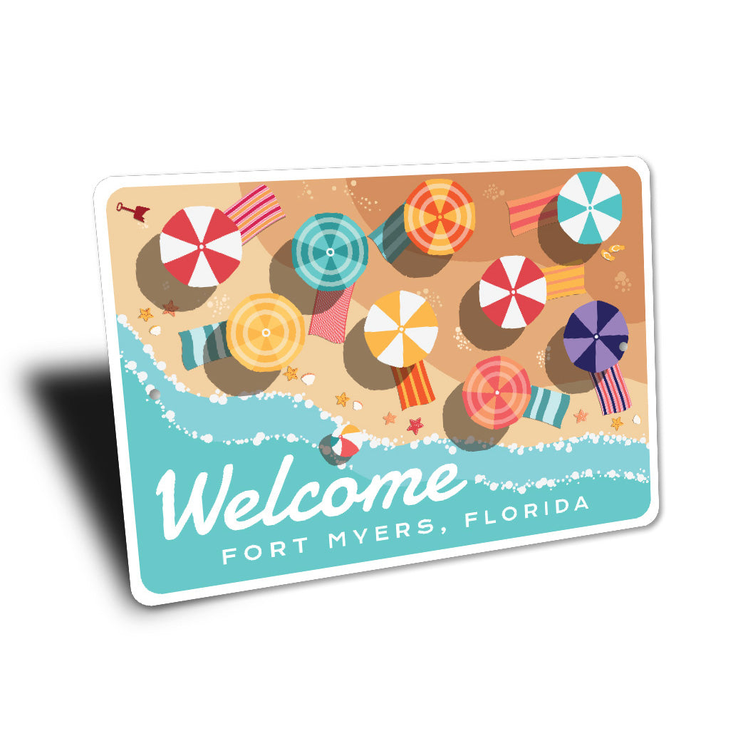 Welcome Fort Myers Florida Beach Umbrella Sign