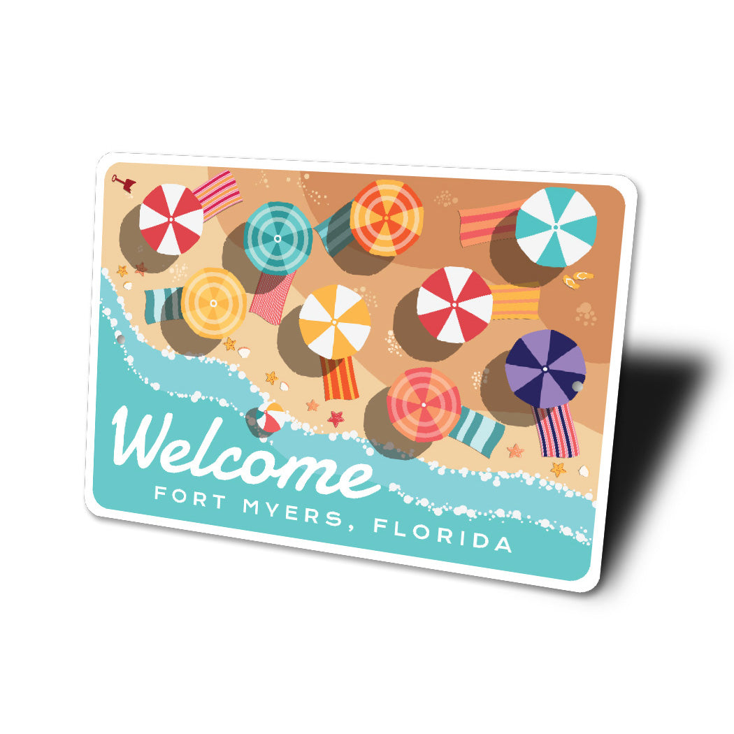 Welcome Fort Myers Florida Beach Umbrella Sign