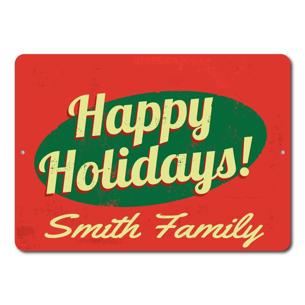 Happy Holidays Family Name Sign