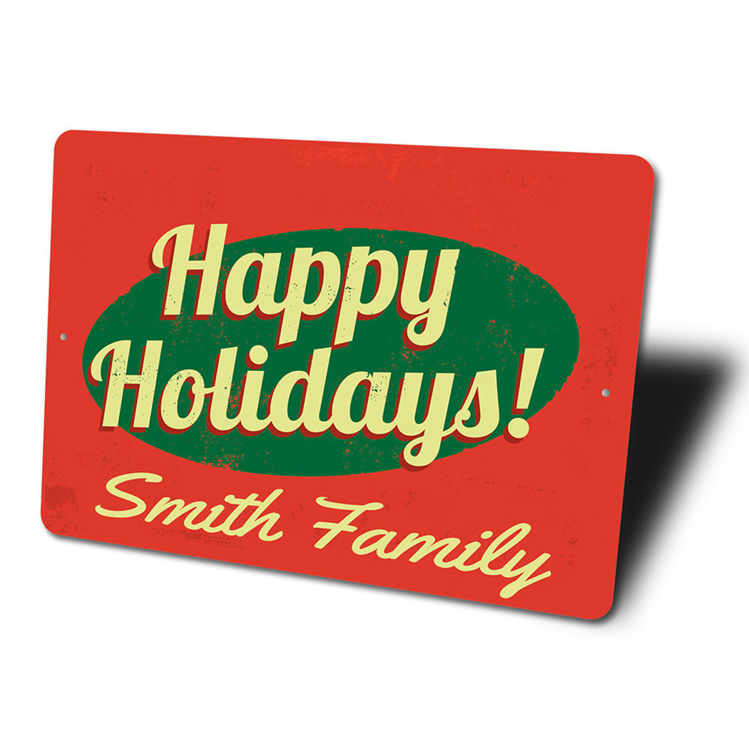 Happy Holidays Family Name Sign