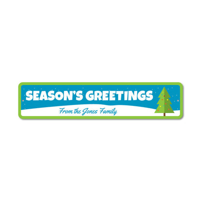 Season's Greeting Christmas Tree Metal Sign