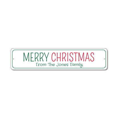 Merry Christmas Family Name Metal Sign