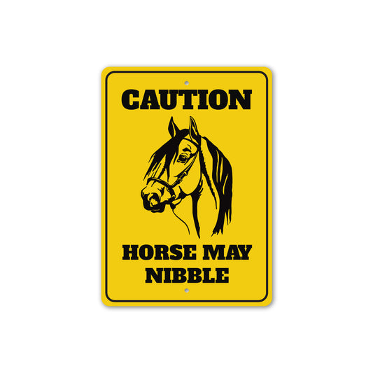 Caution Horse May Nibble Sign