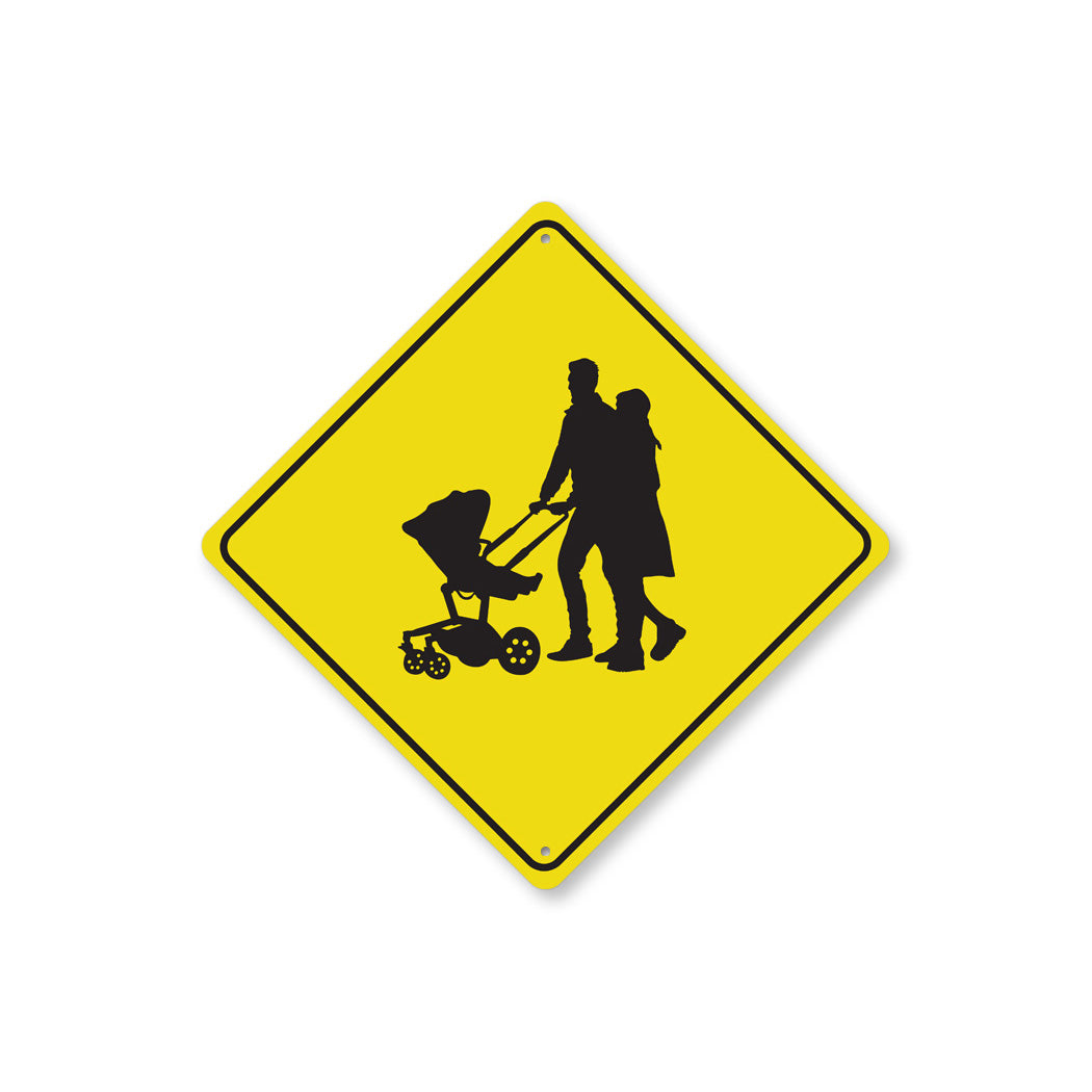 Family Walking Crossing Diamond Sign