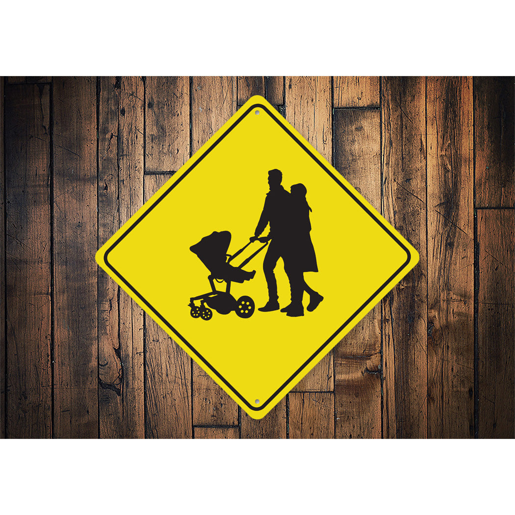 Family Walking Crossing Diamond Sign