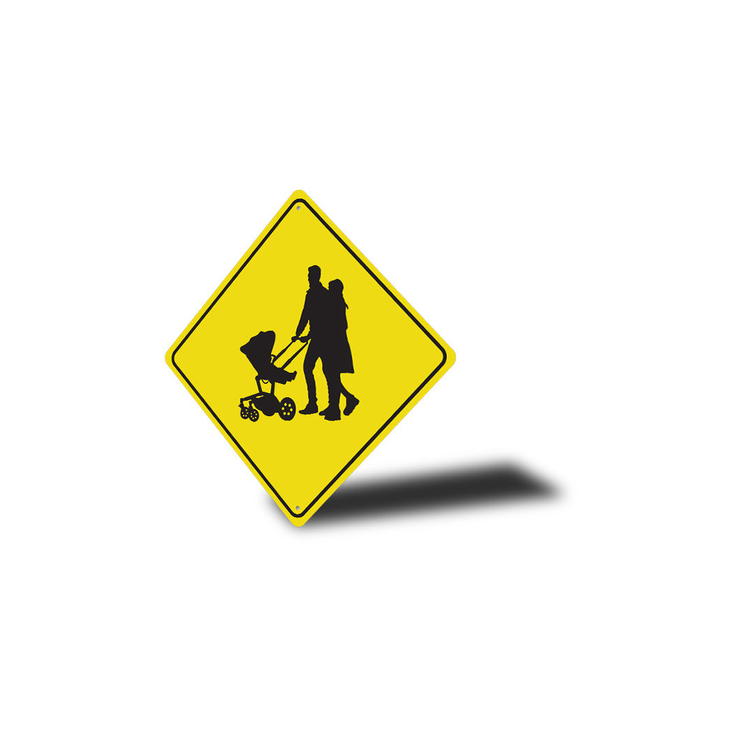 Family Walking Crossing Diamond Sign