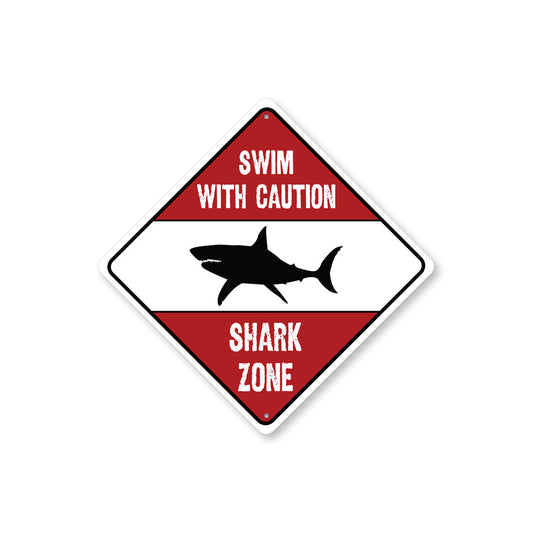 Swim Caution Shark Zone Diamond Sign