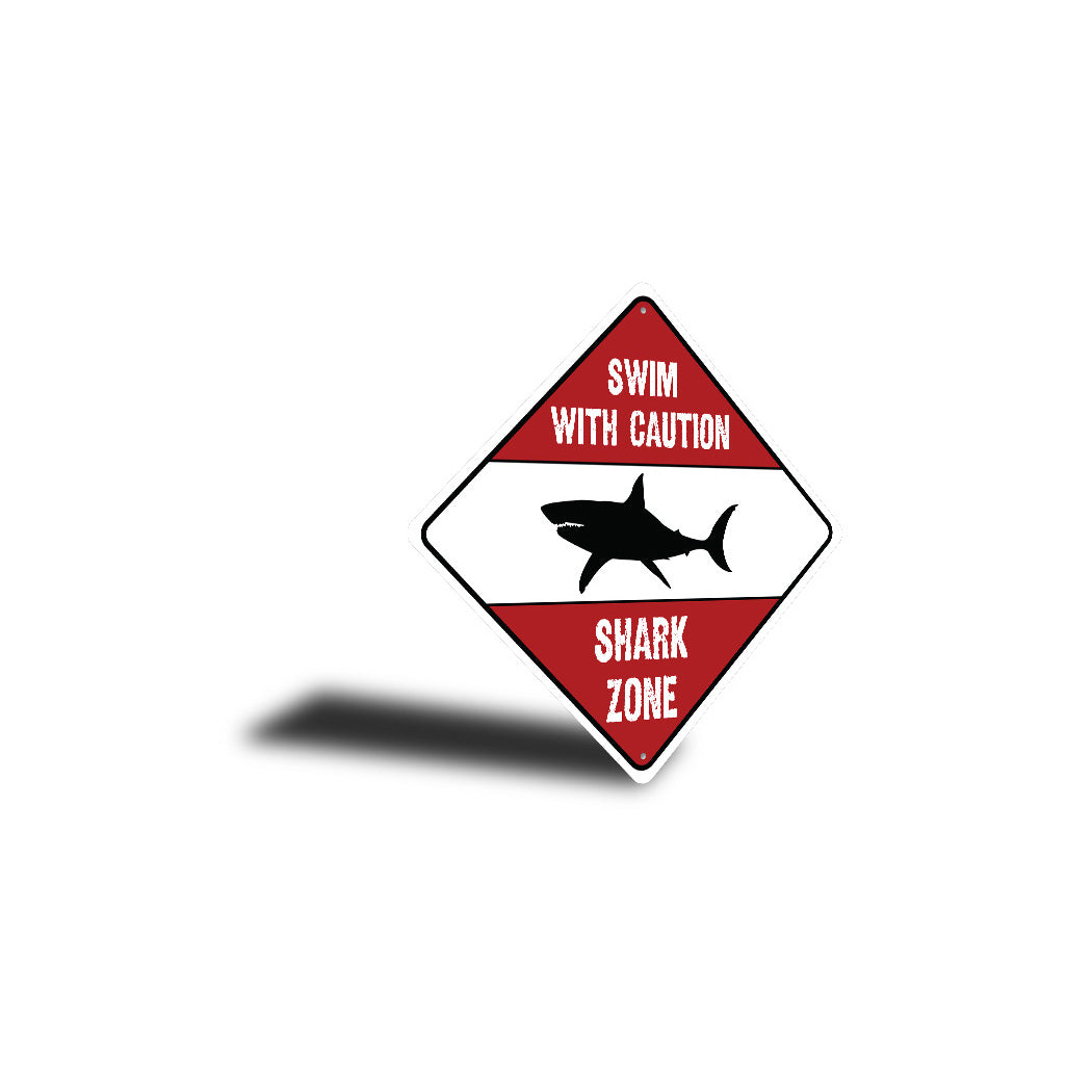 Swim Caution Shark Zone Diamond Sign