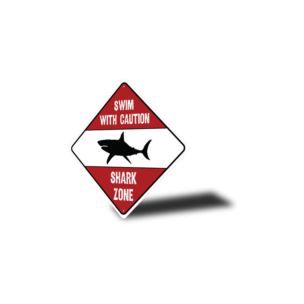 Swim Caution Shark Zone Diamond Sign