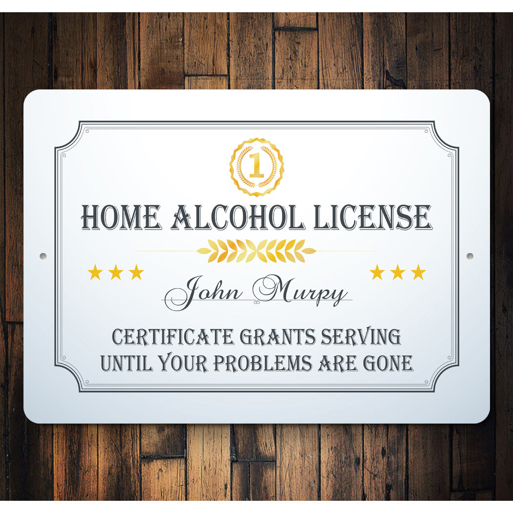 Home Bar Alcohol License Sign