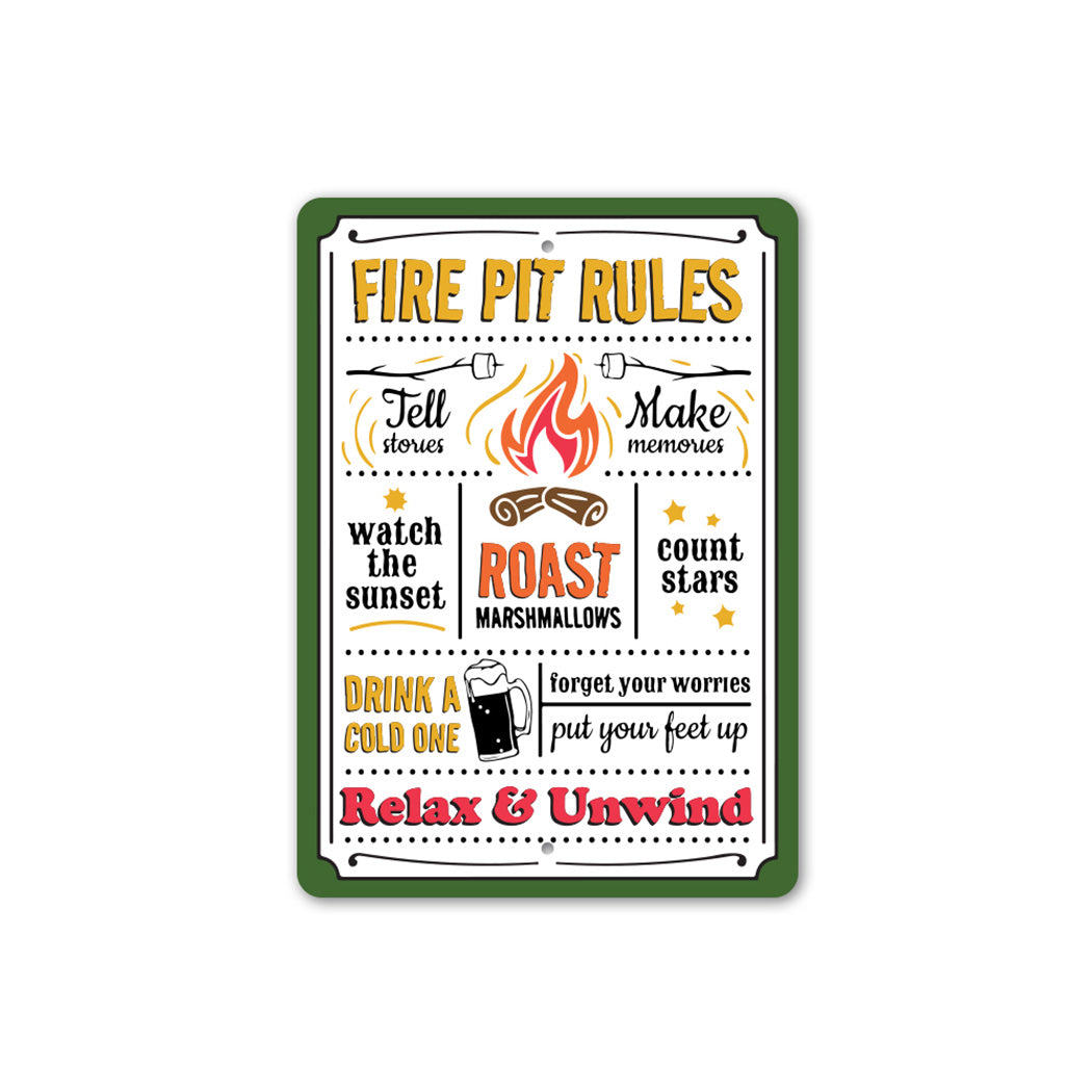 Fire Pit Rules Relax Unwind Sign