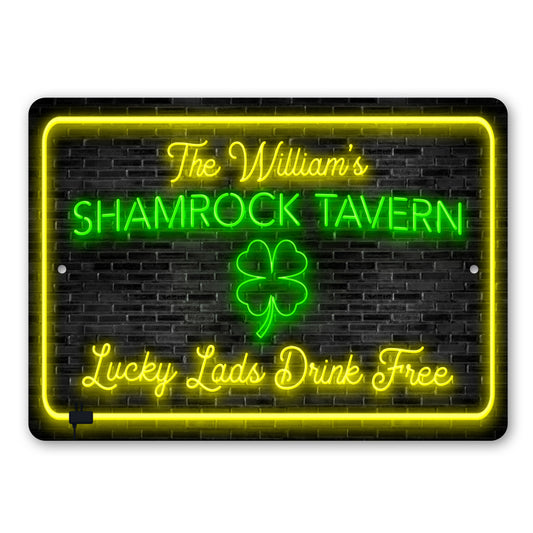Custom Shamrock Tavern Neon Lucky Lads Irish Bar Sign