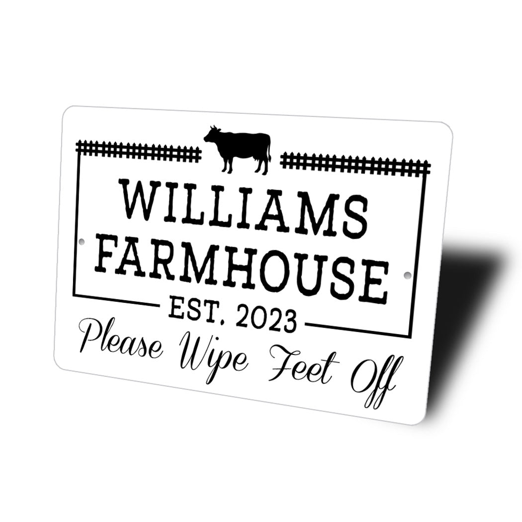 Family Name Farmhouse Please Wipe Feet Off Sign