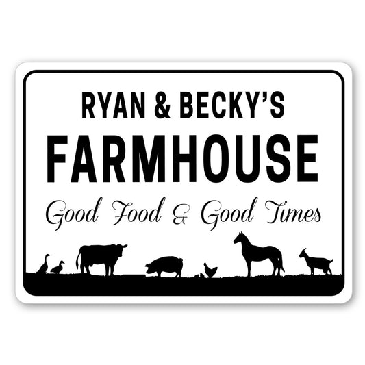 Custom Name Farmhouse Good Food Good Times Sign
