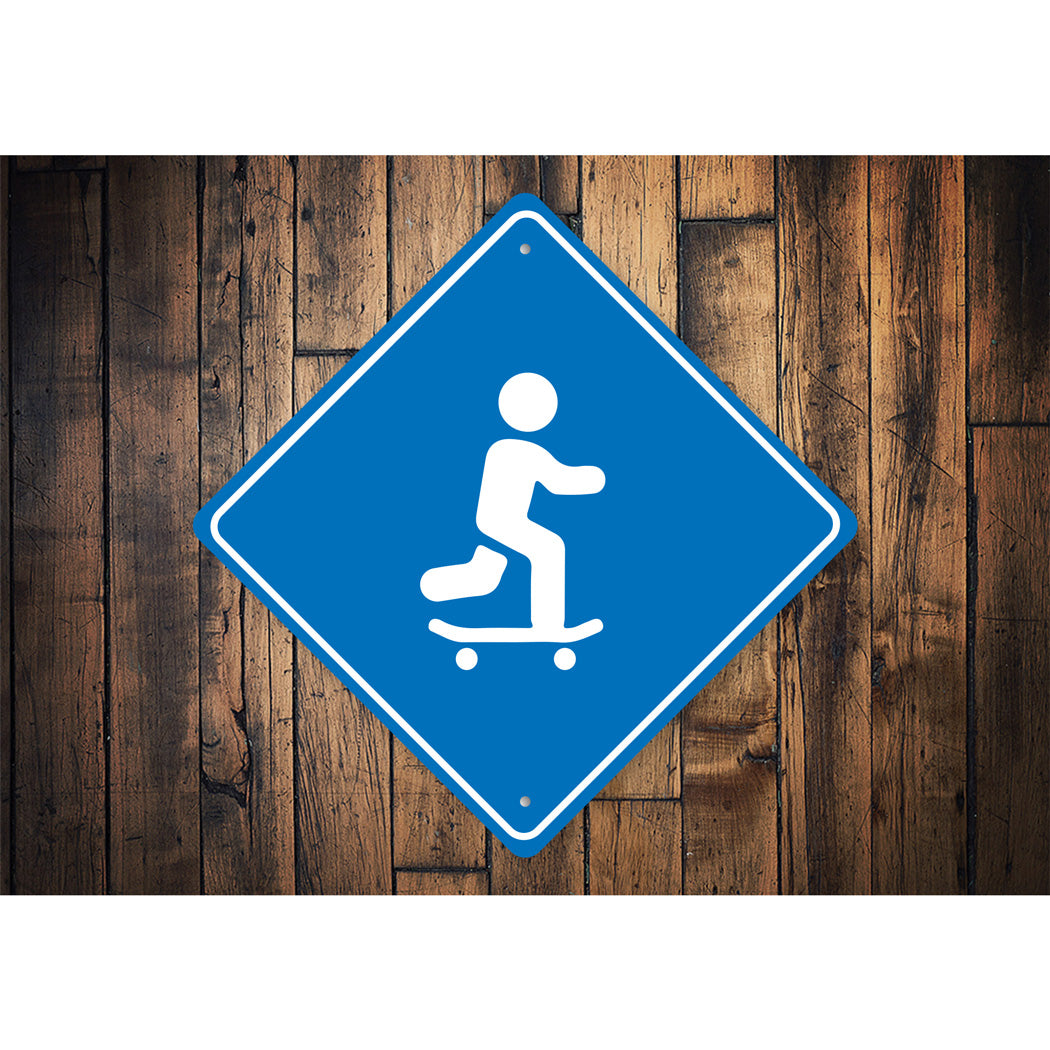 Skateboarder Crossing Diamond Sign