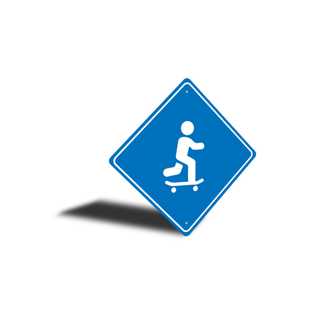 Skateboarder Crossing Diamond Sign