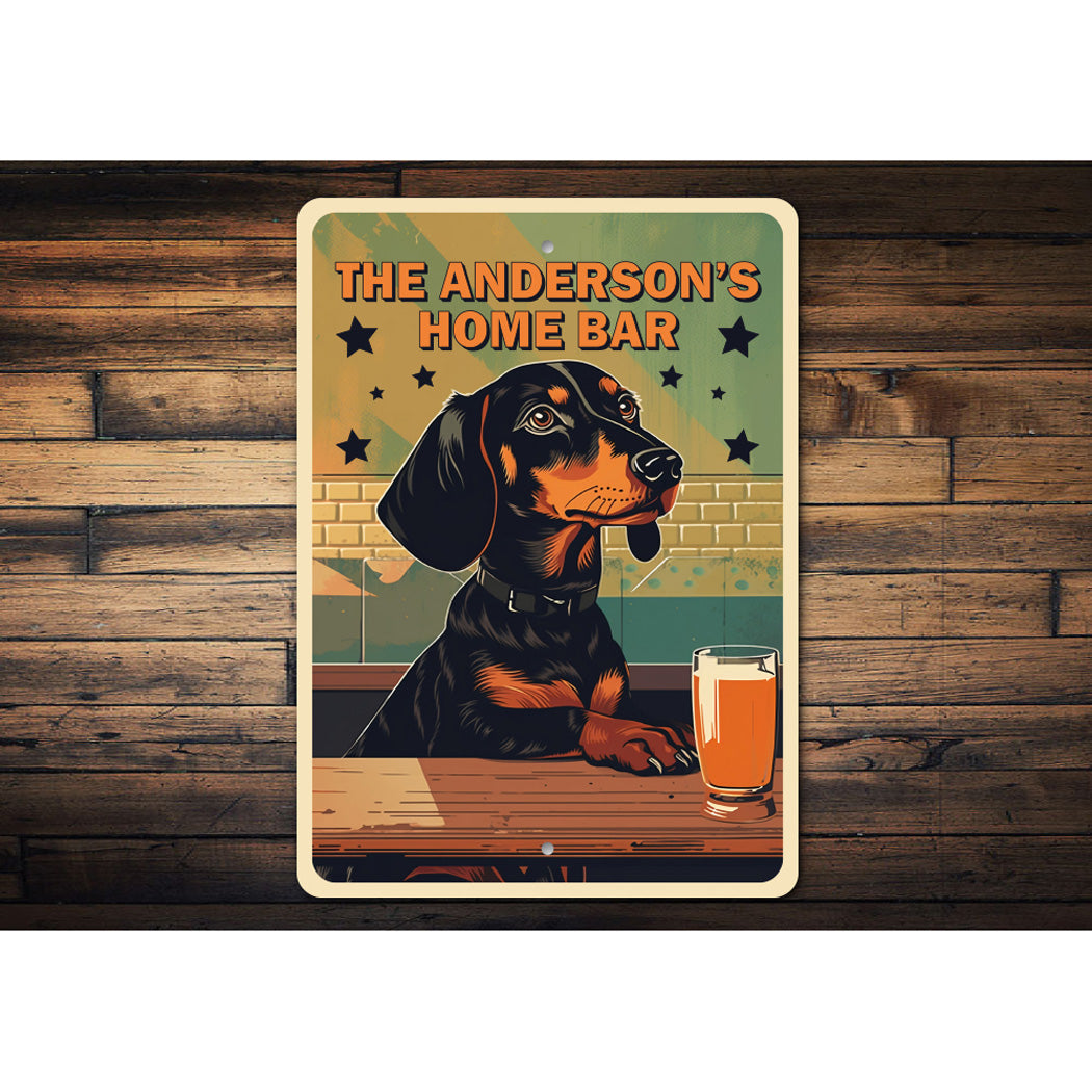 Custom Family Name Dachshund Home Bar Sign