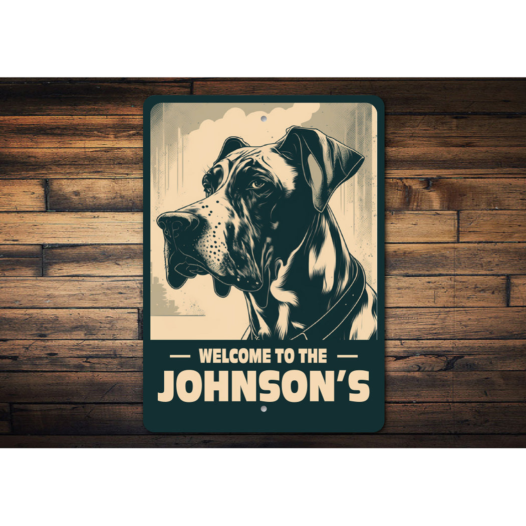 Personalized Family Name Great Dane Welcome Sign