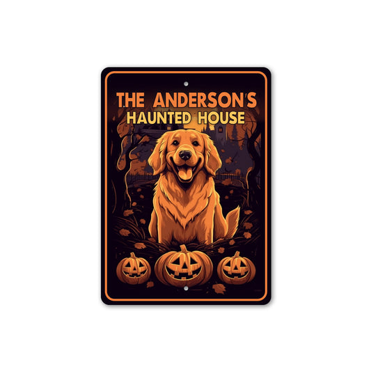Haunted House Golden Retriever Halloween Pumpkin Sign