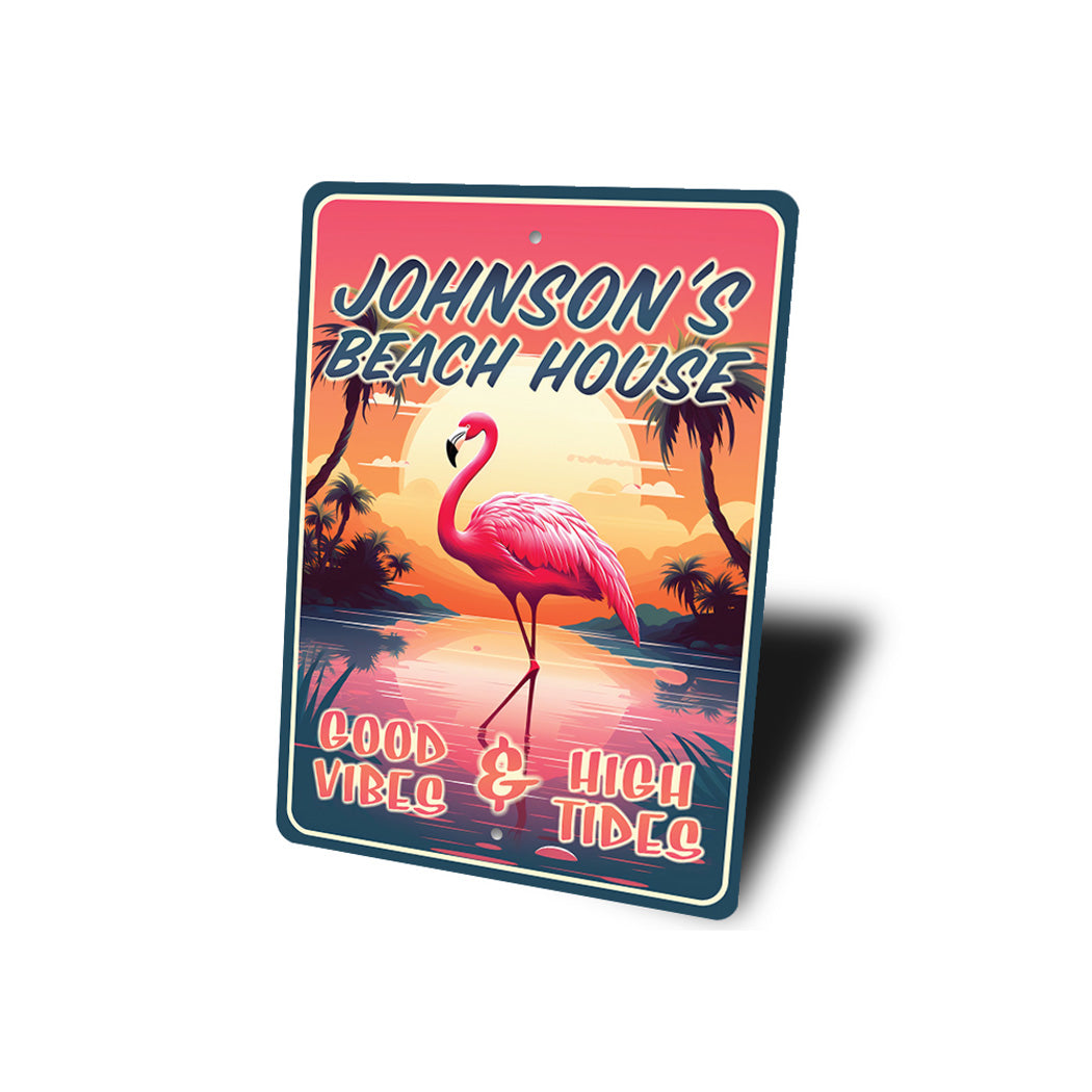 Personalized Flamingo Beach House Good Vibes Sign