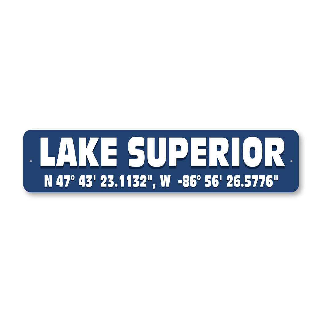 Lake Superior Coordinates Sign