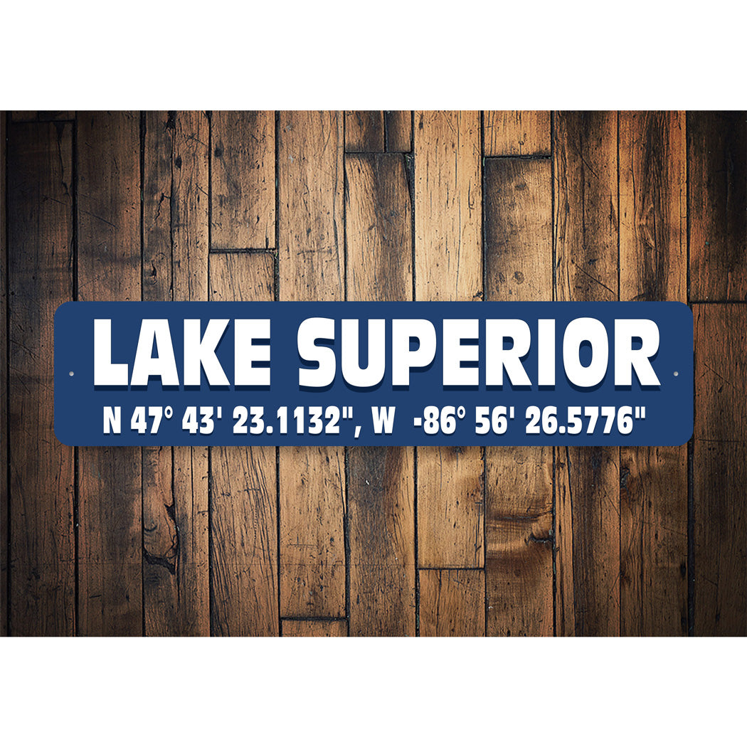 Lake Superior Coordinates Sign