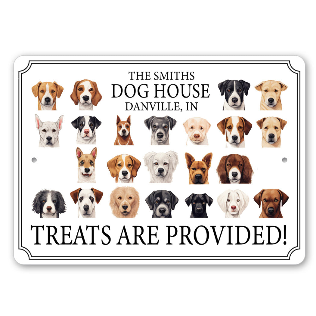 Custom Dog House Treats Are Provided Sign