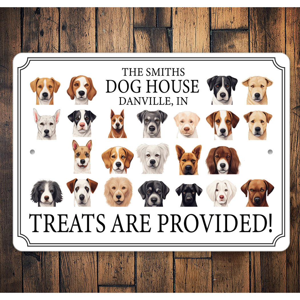 Custom Dog House Treats Are Provided Sign