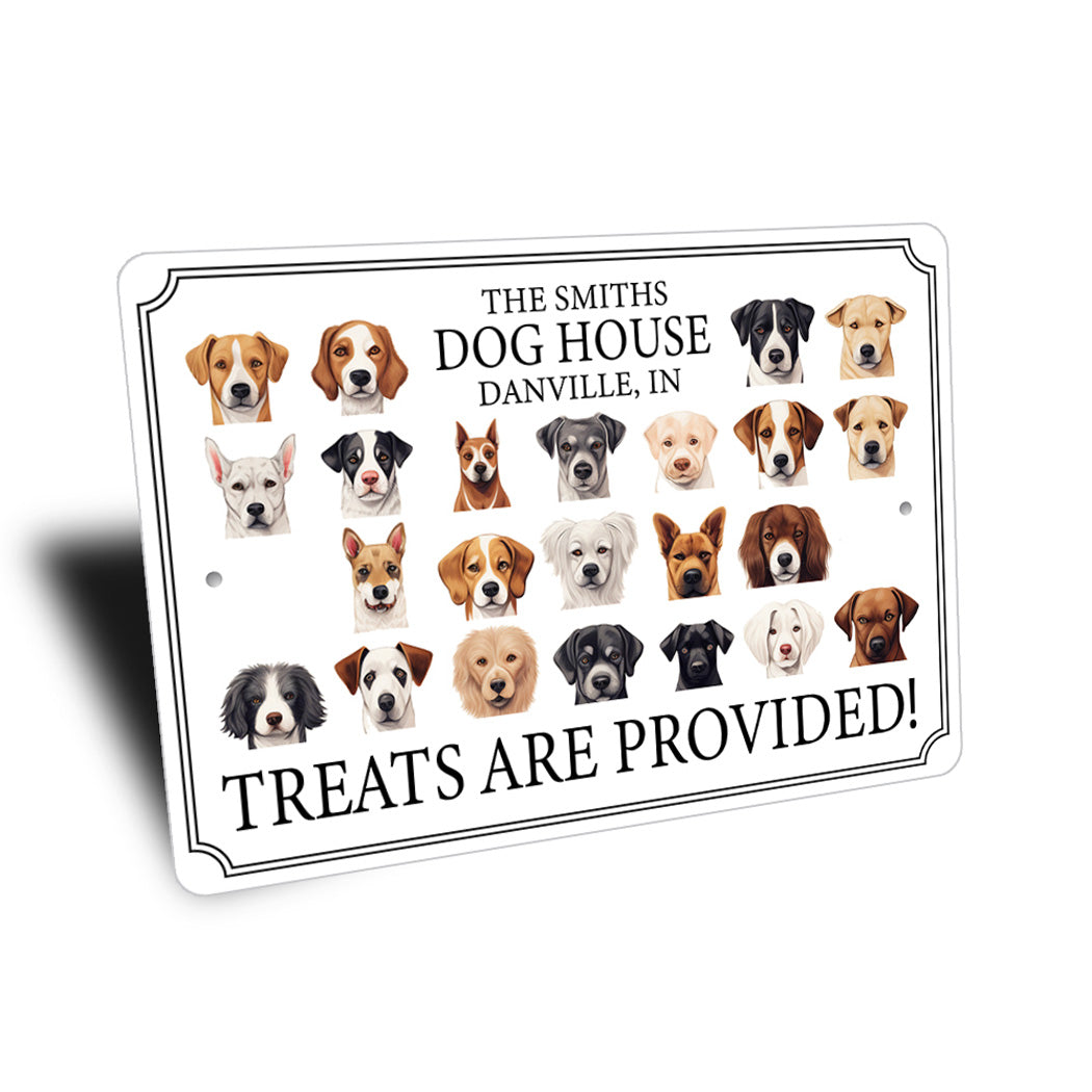 Custom Dog House Treats Are Provided Sign