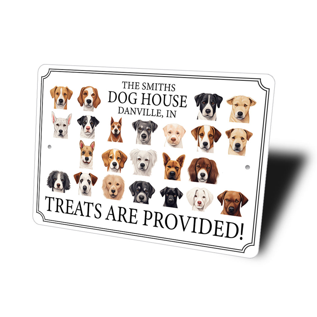 Custom Dog House Treats Are Provided Sign