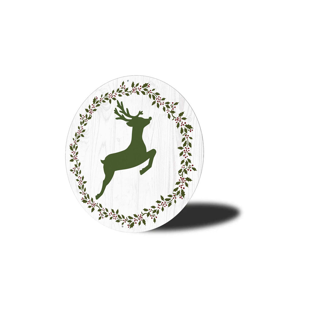 Reindeer Wreath Round Christmas Sign