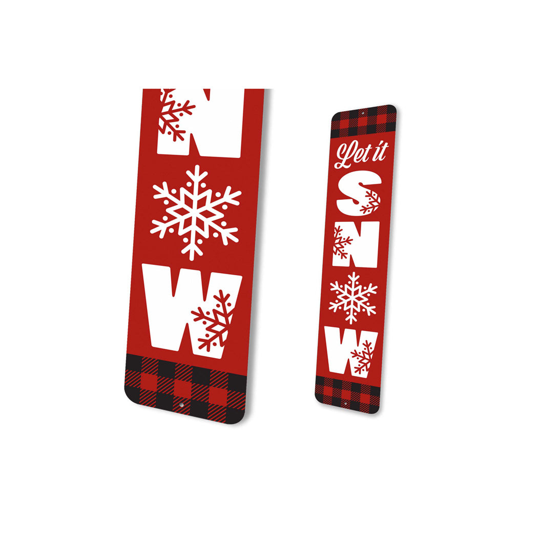 Let it Snow Plaid Pattern Snowflake Sign