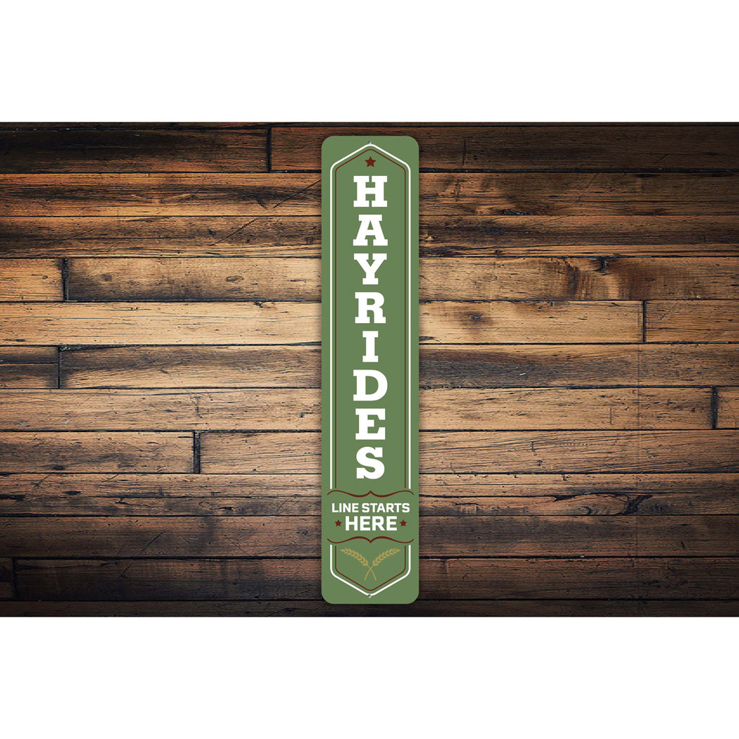 Hayrides Line Starts Here Harvest Sign
