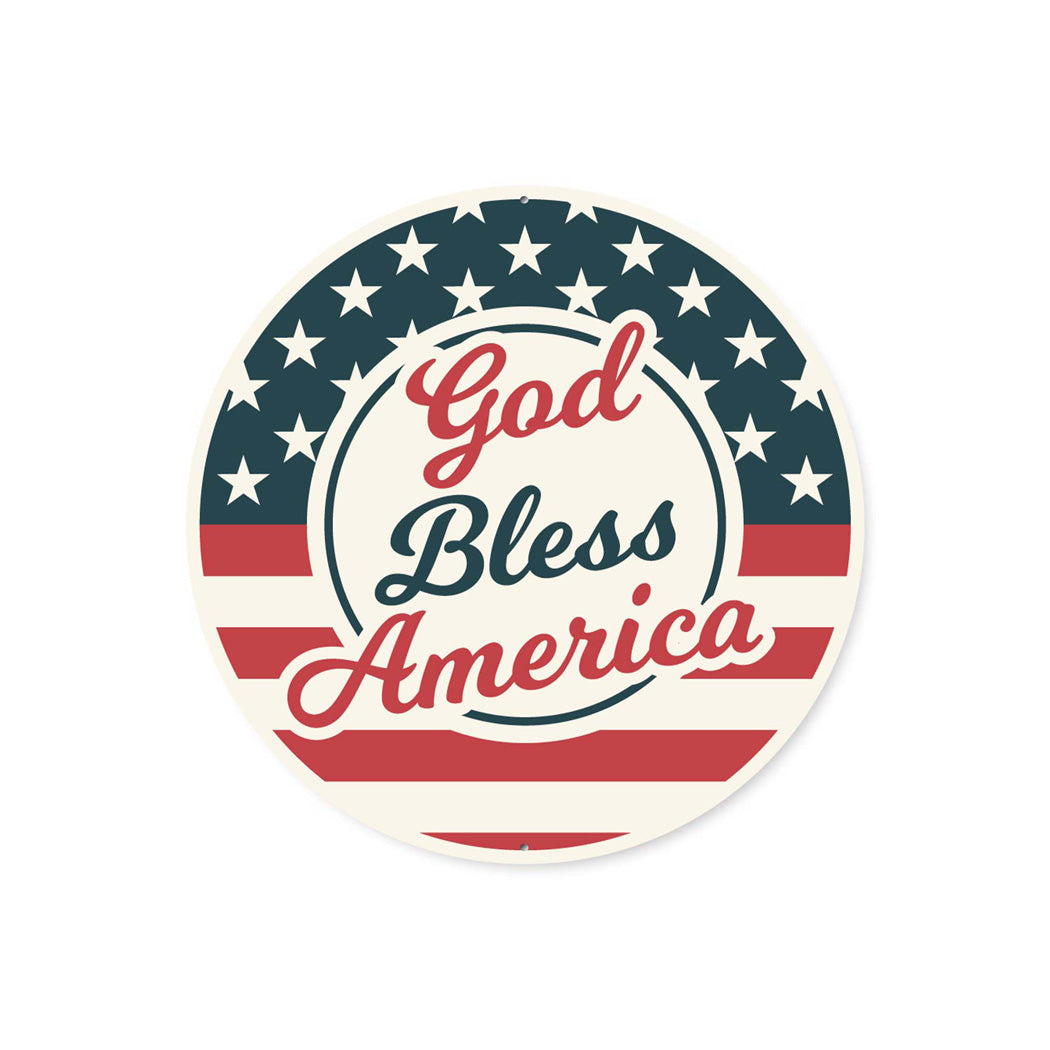 God Bless America Retro Round Sign