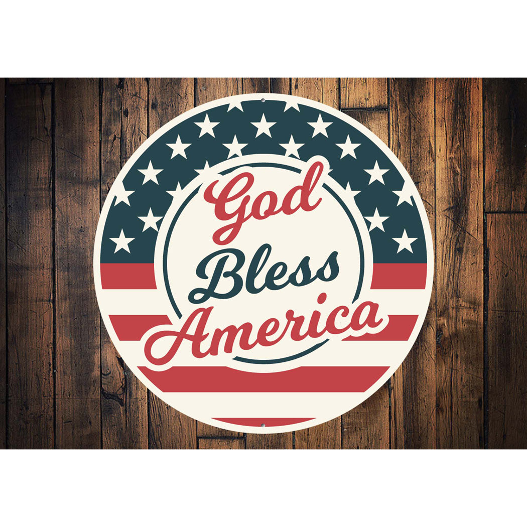 God Bless America Retro Round Sign