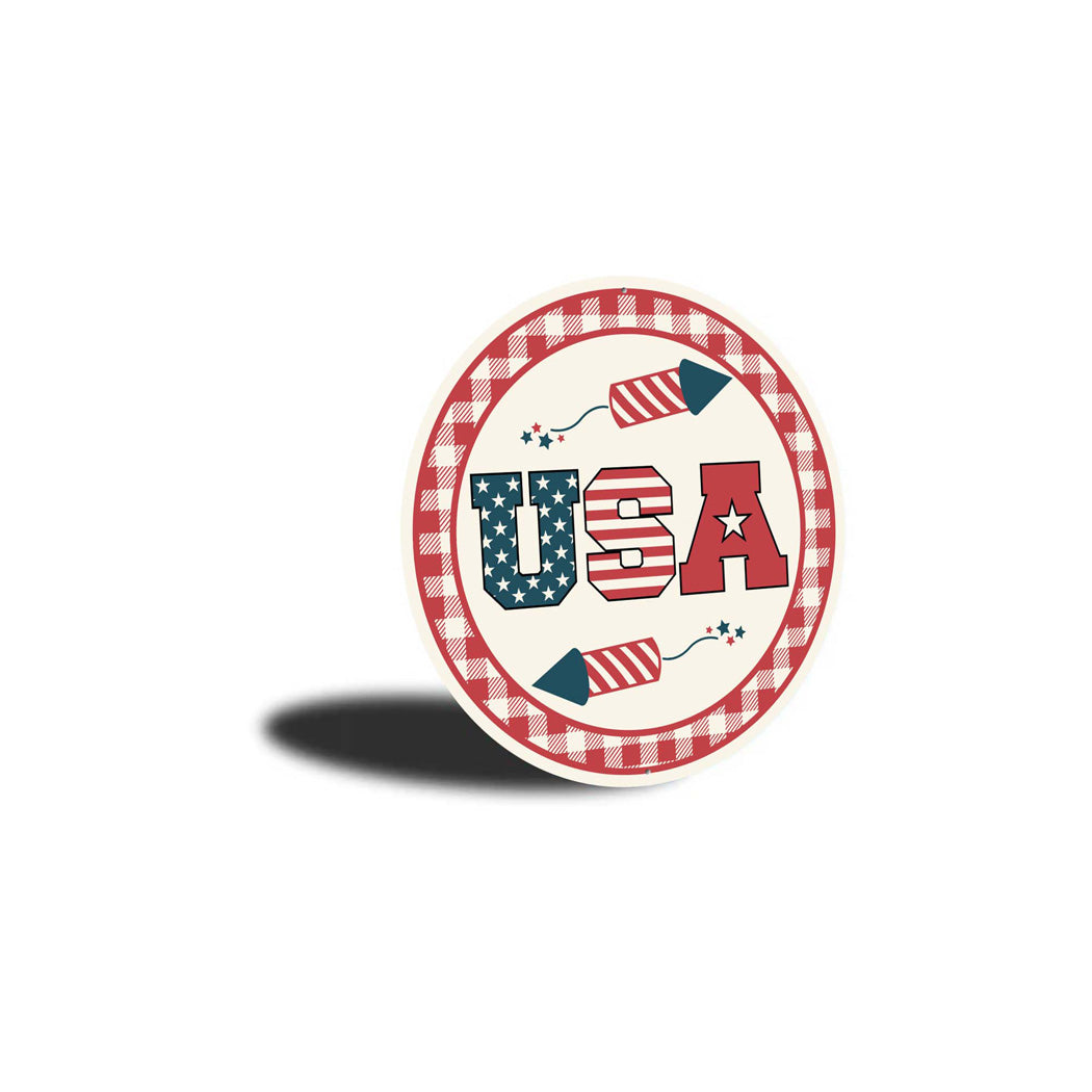 USA Flag Fireworks Circular Sign