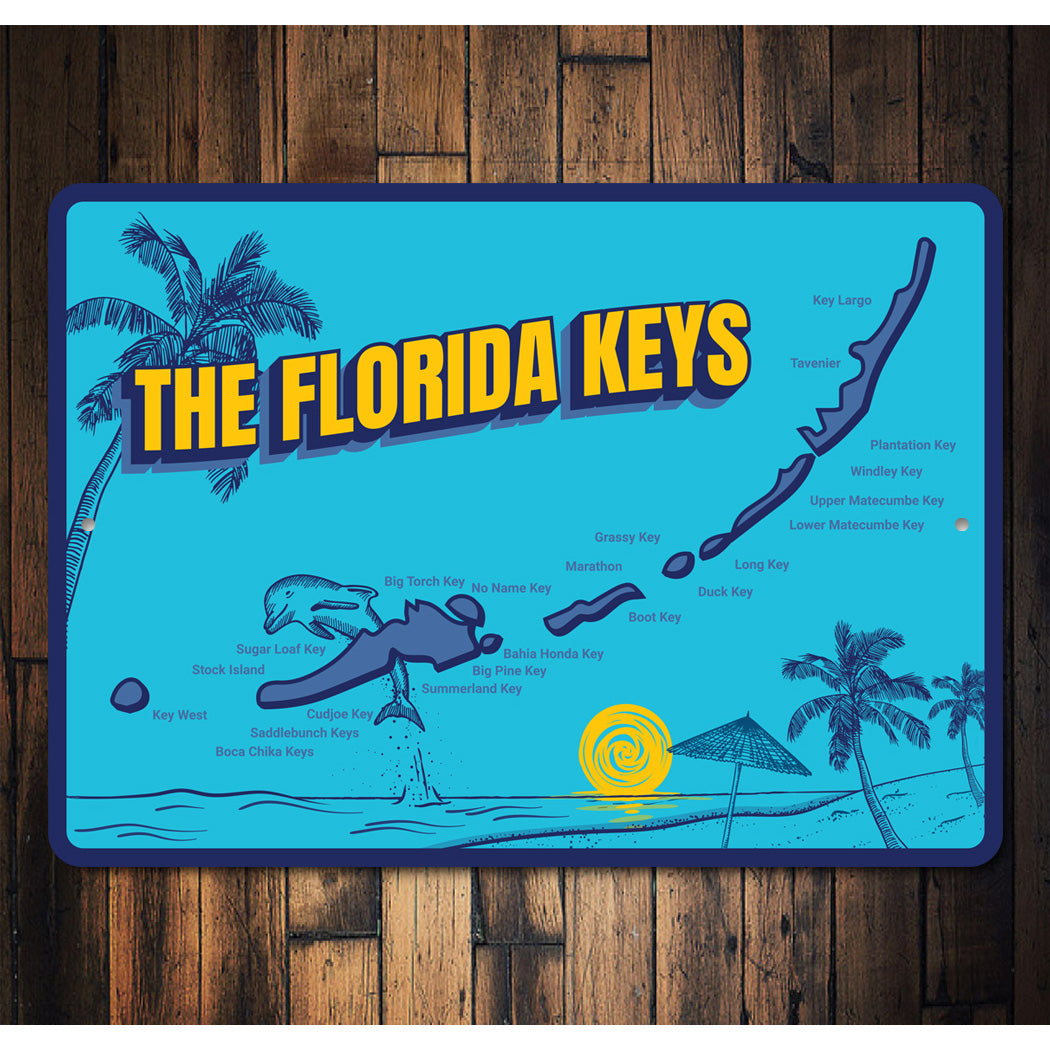 The Florida Keys Map Metal Sign, Beach House Metal Sign