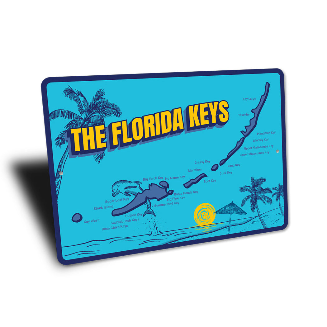 The Florida Keys Map Metal Sign, Beach House Metal Sign