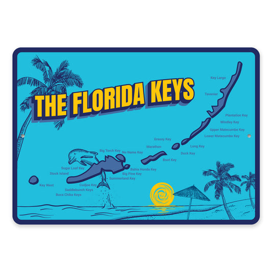The Florida Keys Map Metal Sign, Beach House Metal Sign