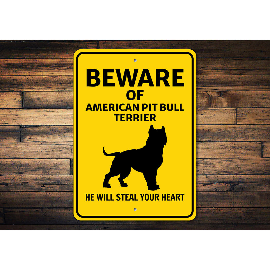 American Pit Bull Terrier Dog Beware He Will Steal Your Heart K9 Sign