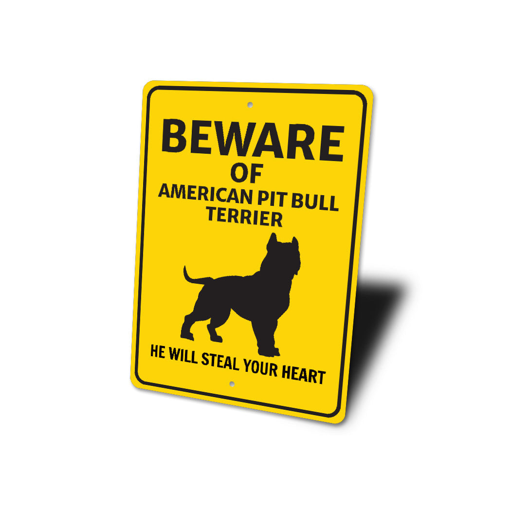 American Pit Bull Terrier Dog Beware He Will Steal Your Heart K9 Sign