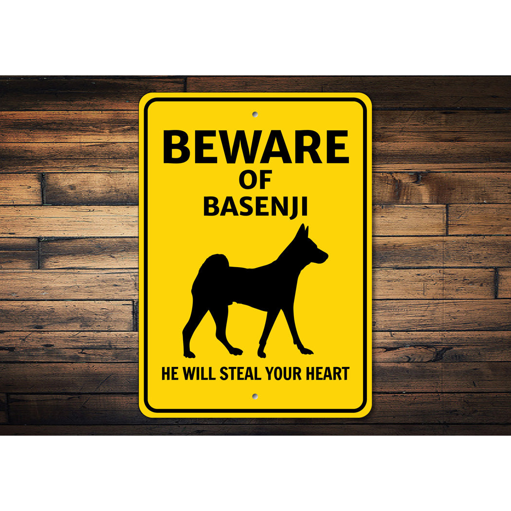 Basenji Dog Beware He Will Steal Your Heart K9 Sign