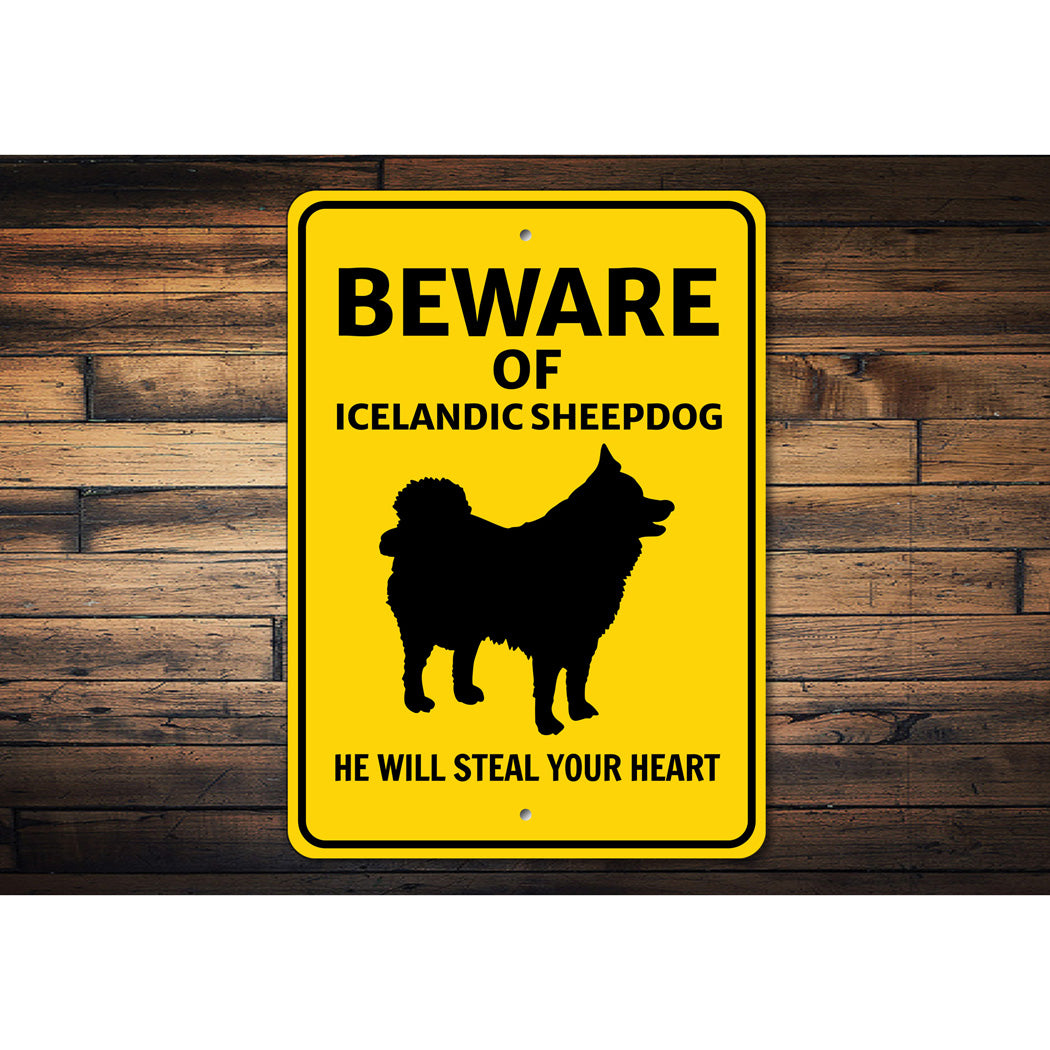 Icelandic Sheepdog Beware He Will Steal Your Heart K9 Sign