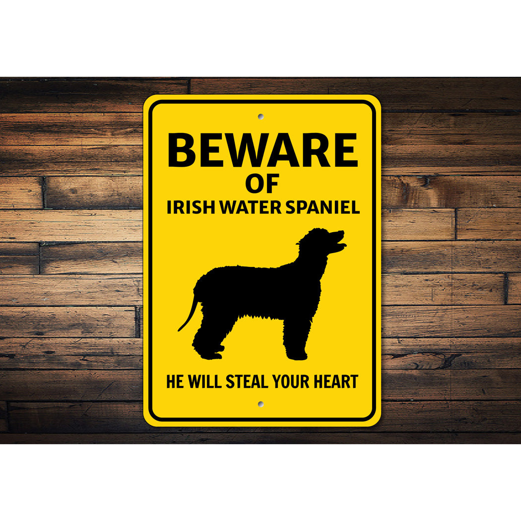 Irish Water Spaniel Dog Beware He Will Steal Your Heart K9 Sign