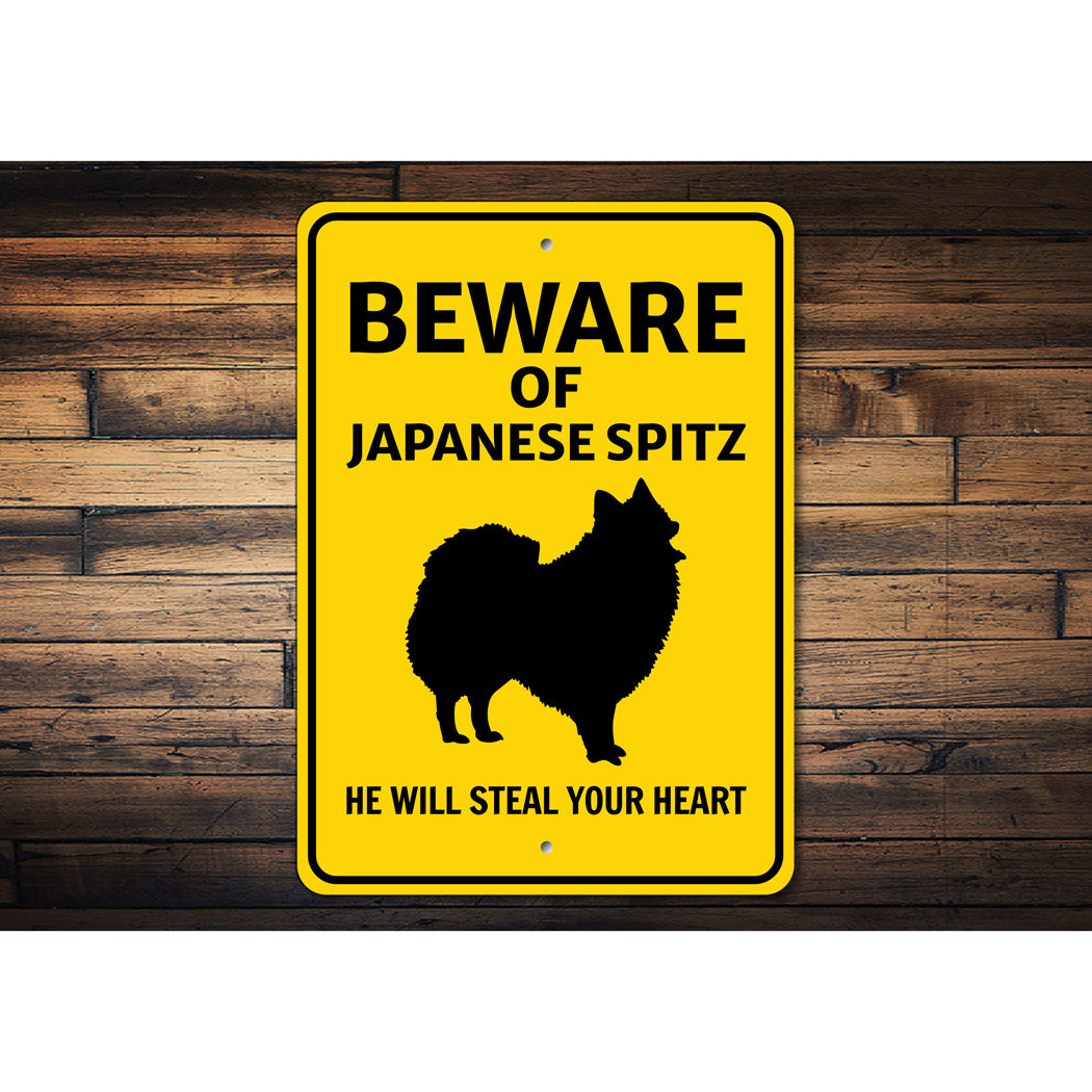 Japanese Spitz Dog Beware He Will Steal Your Heart K9 Sign