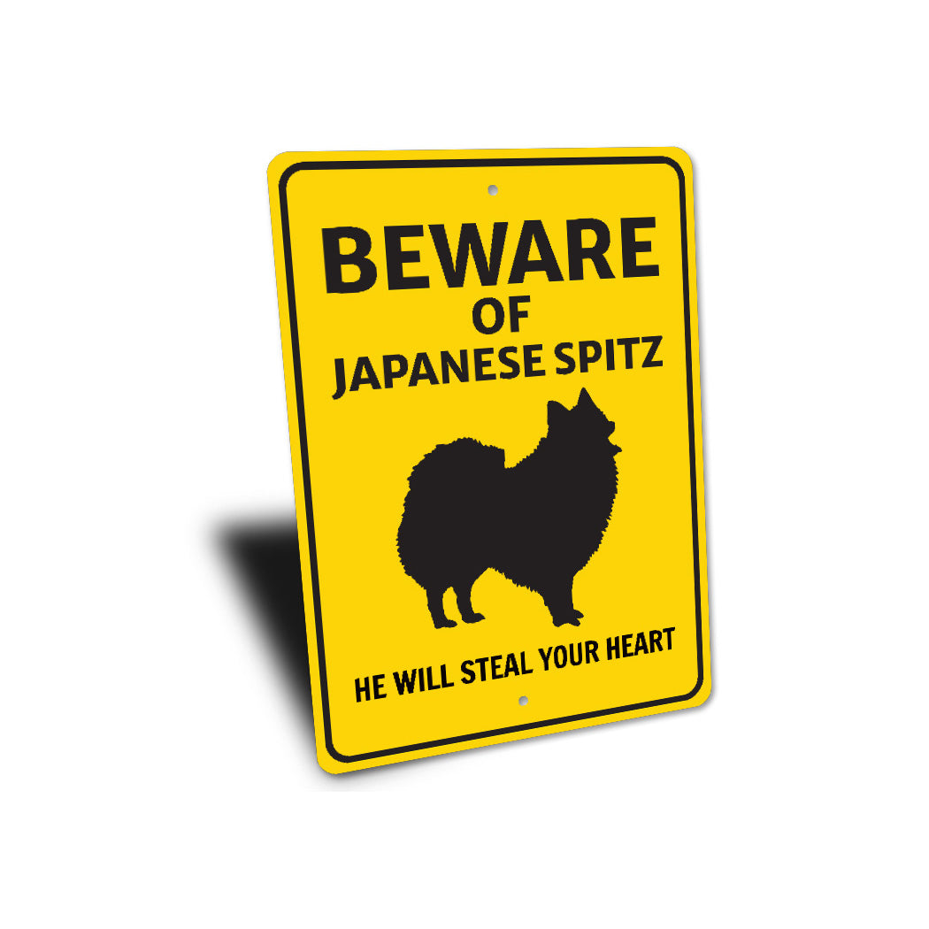 Japanese Spitz Dog Beware He Will Steal Your Heart K9 Sign