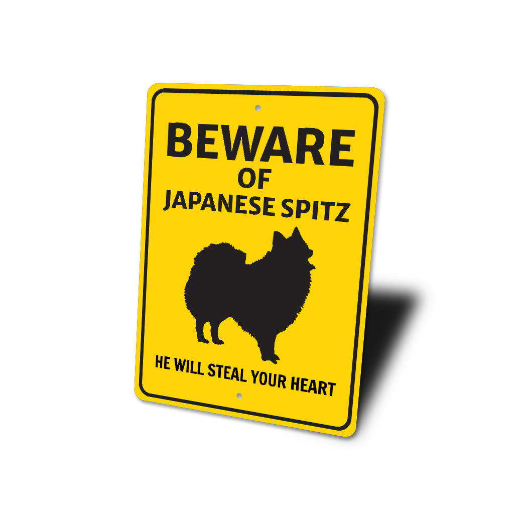 Japanese Spitz Dog Beware He Will Steal Your Heart K9 Sign