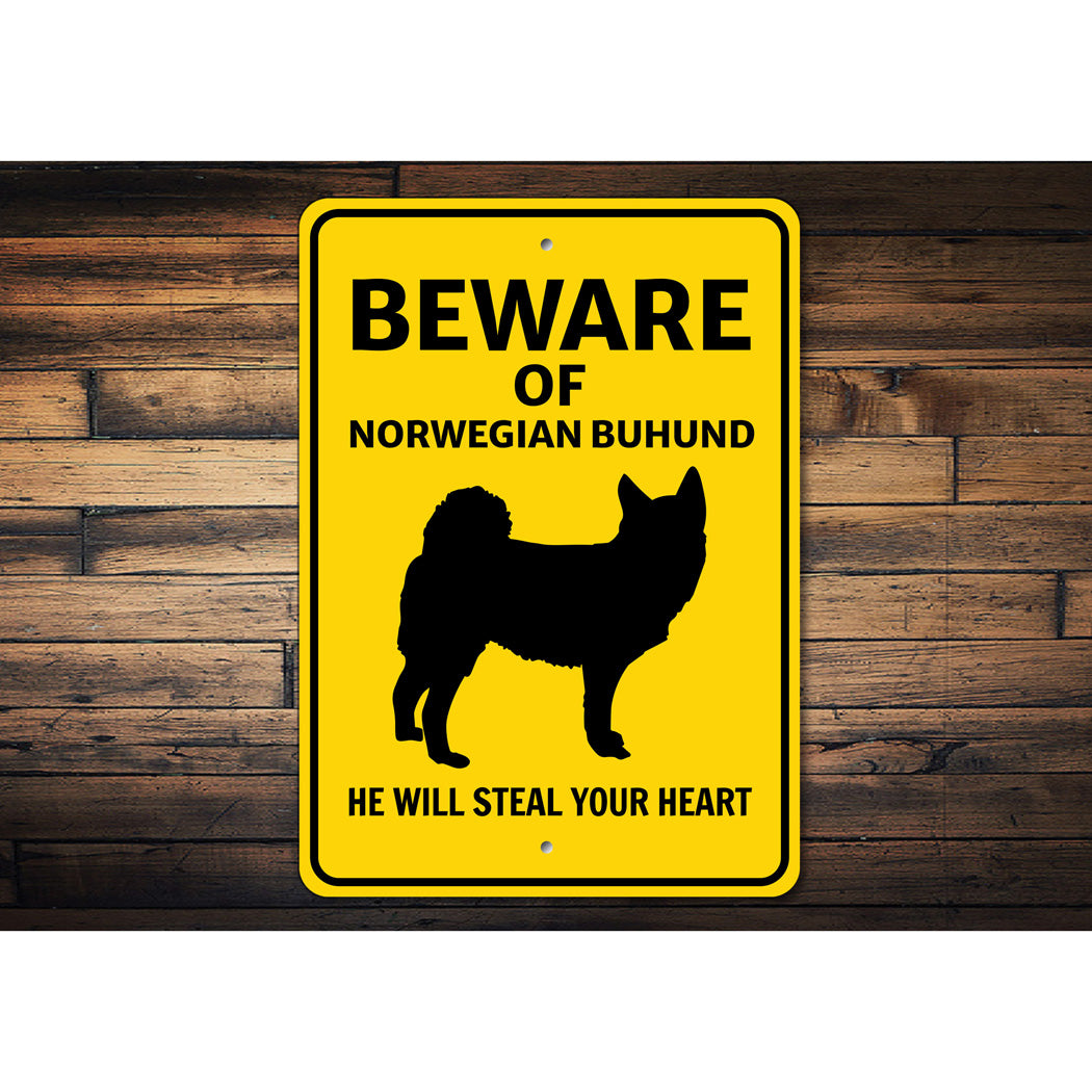 Norwegian Buhund Dog Beware He Will Steal Your Heart K9 Sign