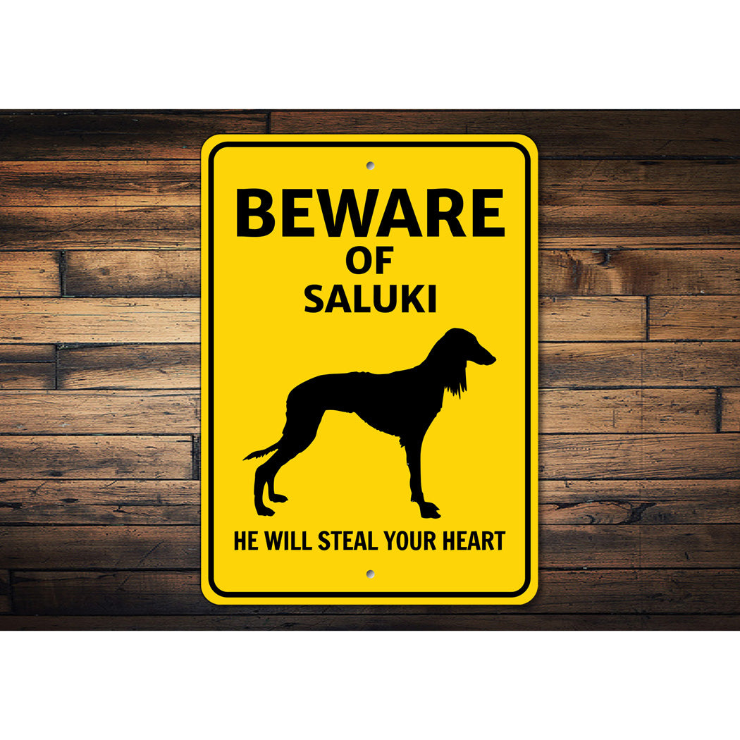 Saluki Dog Beware He Will Steal Your Heart K9 Sign